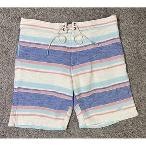 Tommy Bahama Cabana Coast Stripe Shorts Medium Madras Blue 9" Cotton EUC
